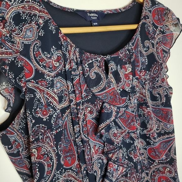 3 for $25 Reitmans Navy Blue Paisley Top Blouse Medium Petite - Picture 2 of 5